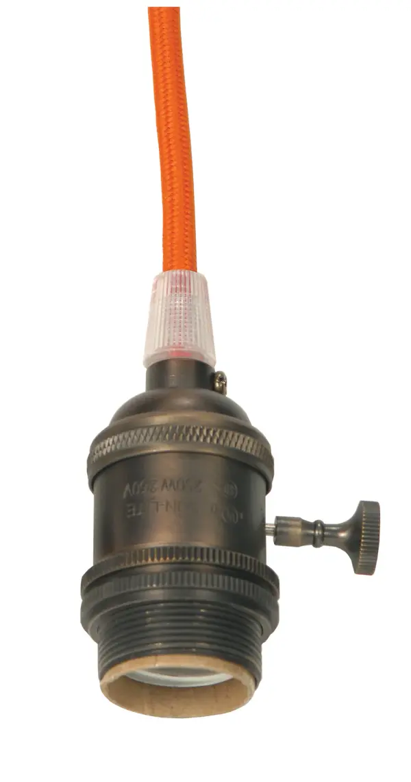 Medium base lampholder - 4pc. Solid brass - prewired - On/Off - Uno ring - 10ft. 18/2 SVT Orange Cord - Dark antique brass finish