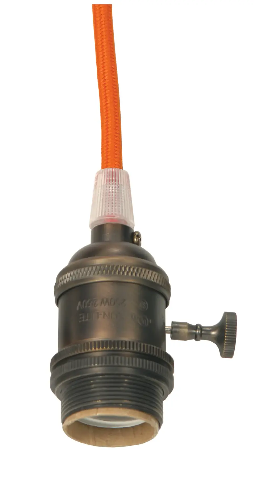 Medium base lampholder - 4pc. Solid brass - prewired - On/Off - Uno ring - 10ft. 18/2 SVT Orange Cord - Dark antique brass finish