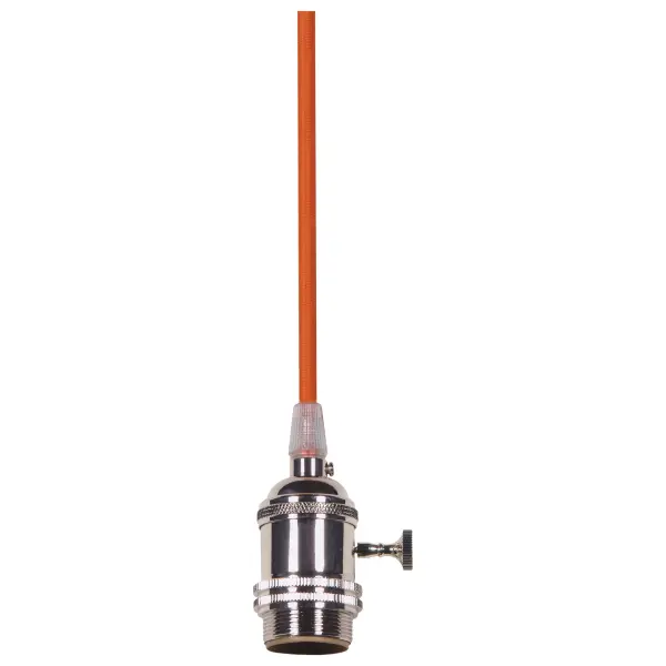 Medium base lampholder - 4pc. Solid brass - prewired - On/Off - Uno ring - 10ft. 18/2 SVT Orange Cord - Polished nickel finish