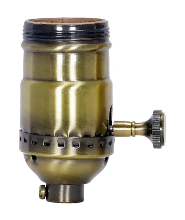 On-Off Turn Knob Socket With Removable Knob - 1/8 IPS - 3 Piece Stamped Solid Brass - Antique Brass Finish - 250W - 250V - Uno Thread