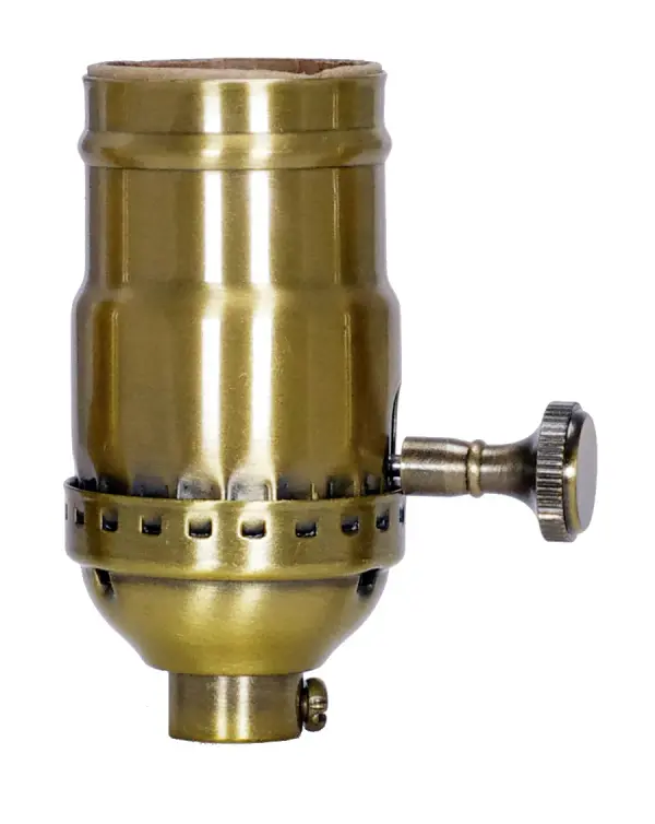 On-Off Turn Knob Socket With Removable Knob - 1/8 IPS - 3 Piece Stamped Solid Brass - Antique Brass Finish - 250W - 250V