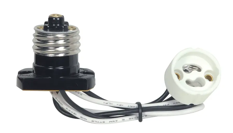 Brown Medium Based Phenolic E26 Flanged Adapter To GU10 - 10" 18GA 105C Leads - 1/2" Overall Extension - 660W - 250V