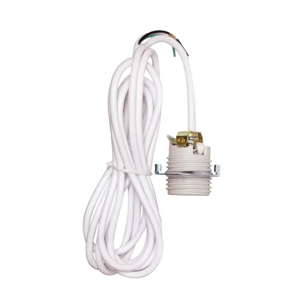 Keyless Threaded Porcelain Socket With 1/4 IP Cap And Ring / Strain Relief - 12" Leads - Unglazed - 660W - 250V