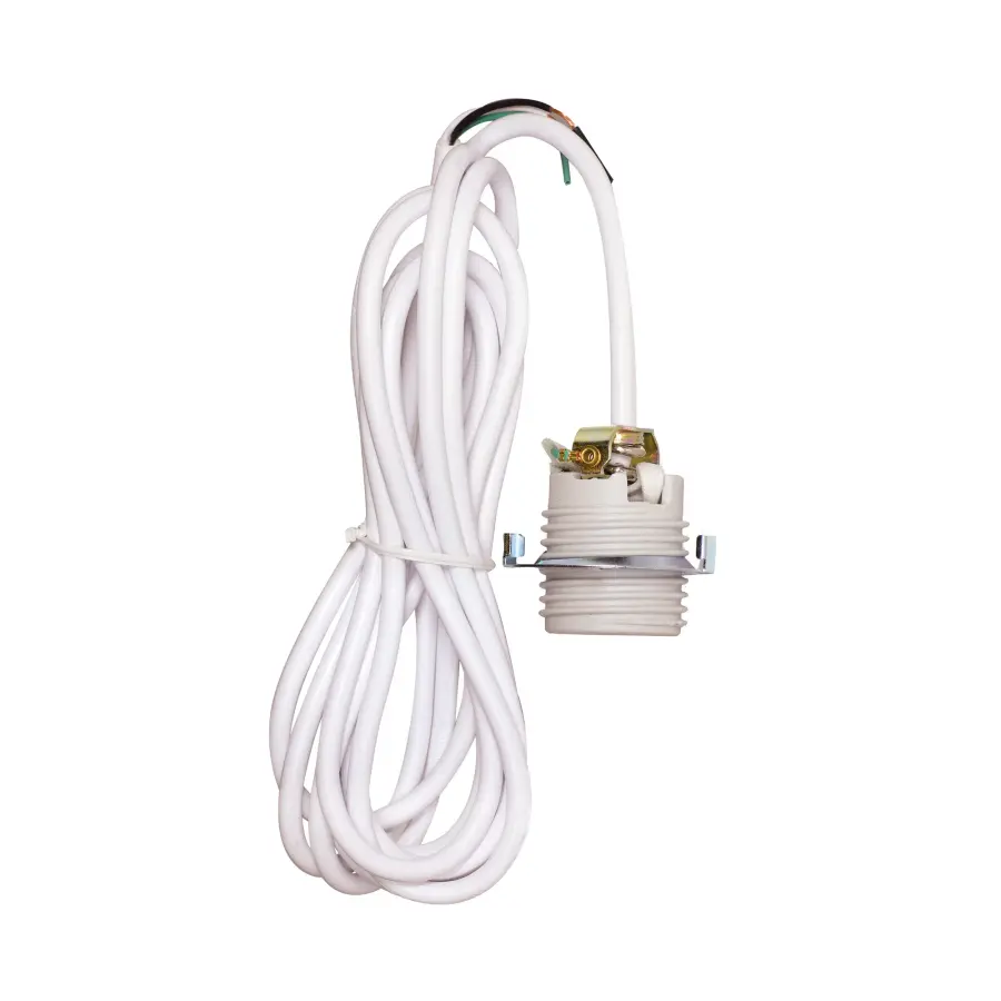 Keyless Threaded Porcelain Socket With 1/4 IP Cap And Ring / Strain Relief - 12" Leads - Unglazed - 660W - 250V