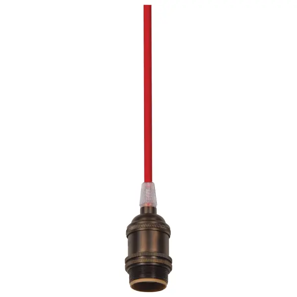 Medium base lampholder - 4pc. Solid brass - prewired - Uno ring - 10ft. 18/2 SVT Red Cord - Dark antique brass finish
