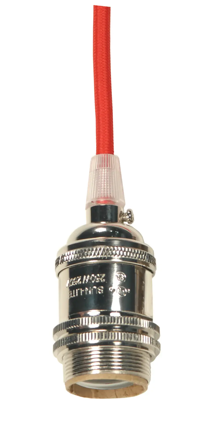 Medium base lampholder - 4pc. Solid brass - prewired - Uno ring - 10ft. 18/2 SVT Red Cord - Polished Nickel finish