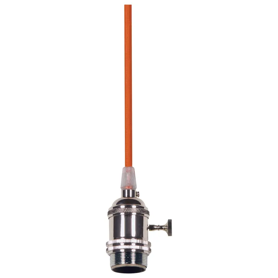 Medium base lampholder - 4pc. Solid brass - prewired - On/Off - Uno ring - 10ft. 18/2 SVT Red Cord - Polished nickel finish