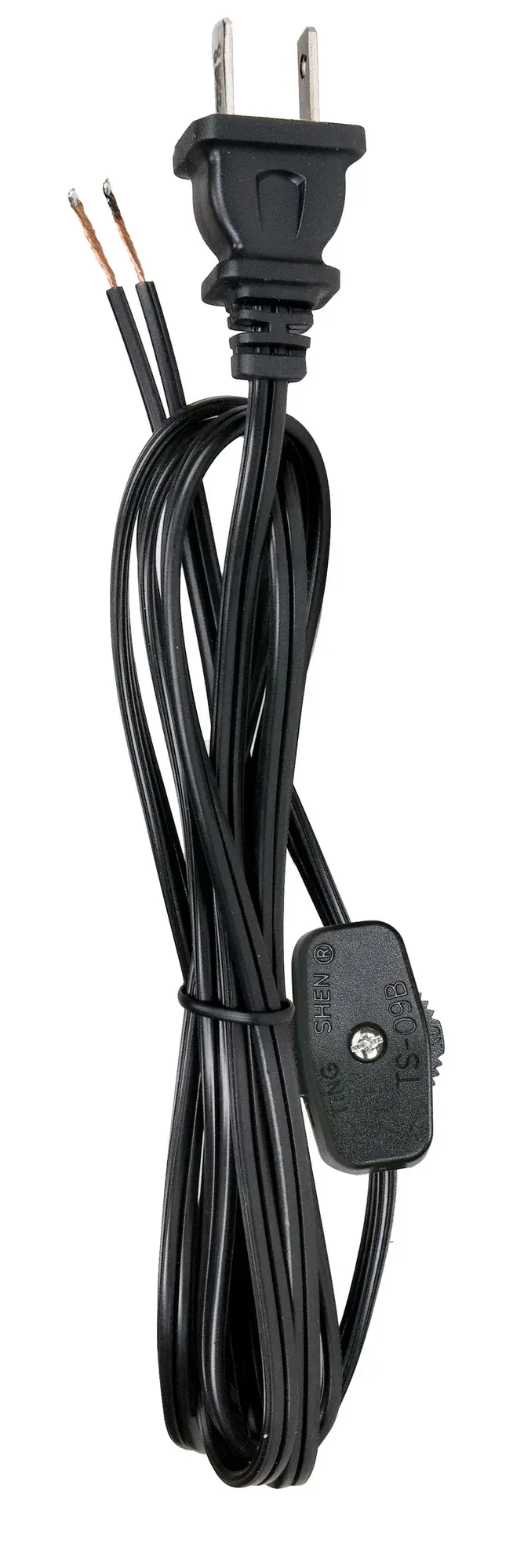 6 Foot 18/2 SPT-1 105C Cord Set - Black Finish - 24" Hank - 200 Carton - Molded Polarized Plug - Tinned Tips 3/4" Strip With 2" Slit - On/Off Switch
