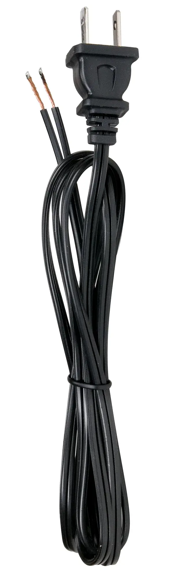 6 Foot 18/2 SPT-1 105C Cord Set - Black Finish - 24" Hank - 200 Carton - Molded Polarized Plug - Tinned Tips 3/4" Strip With 2" Slit