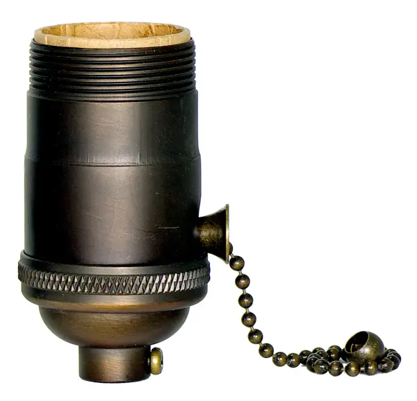On-Off Pull Chain Socket - 1/8 IPS - 4 Piece Stamped Solid Brass - Dark Antique Brass Finish - 660W - 250V - Uno Thread