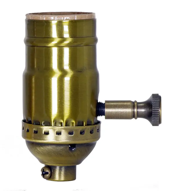 150W Full Range Turn Knob Dimmer Socket - 1/8 IPS - 3 Piece Stamped Solid Brass - Antique Brass Finish - 120V