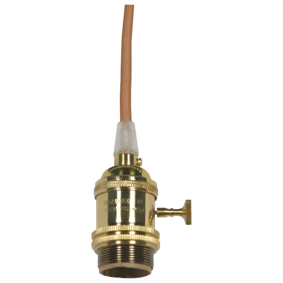 Medium base lampholder - 4pc. Solid brass - prewired - On/Off - Uno ring - 10ft. 18/2 SVT Gold Cord - Polished brass finish