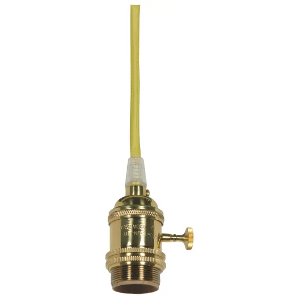 Medium base lampholder - 4pc. Solid brass - prewired - On/Off - Uno ring - 10ft. 18/2 SVT Lemon Cord - Polished brass finish