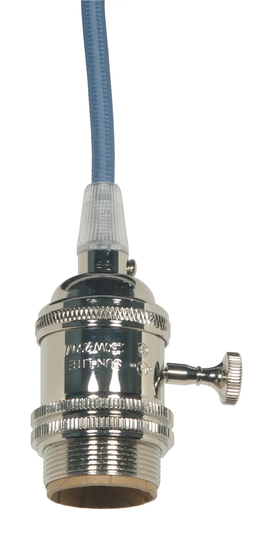 Medium base lampholder - 4pc. Solid brass - prewired - On/Off - Uno ring - 10ft. 18/2 SVT Light Blue Cord - Polished nickel finish