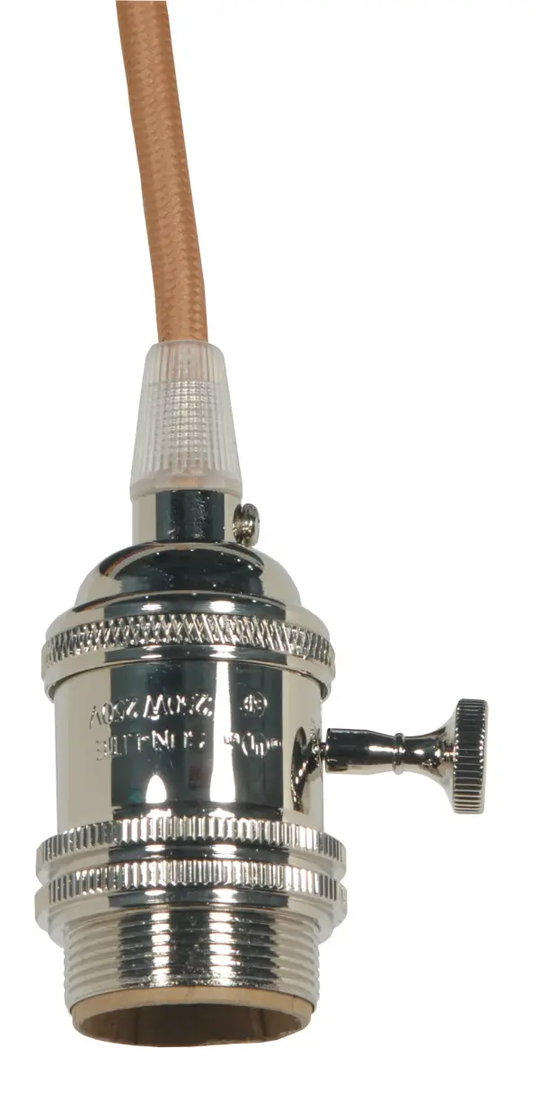 Medium base lampholder - 4pc. Solid brass - prewired - On/Off - Uno ring - 10ft. 18/2 SVT Gold Cord - Polished nickel finish