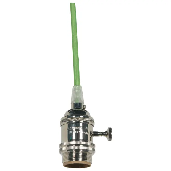 Medium base lampholder - 4pc. Solid brass - prewired - On/Off - Uno ring - 10ft. 18/2 SVT Light Green Cord - Polished nickel finish
