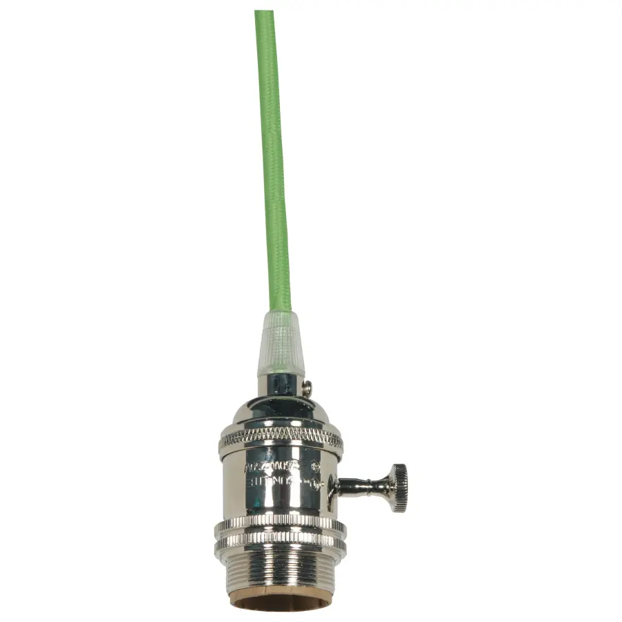 Medium base lampholder - 4pc. Solid brass - prewired - On/Off - Uno ring - 10ft. 18/2 SVT Light Green Cord - Polished nickel finish
