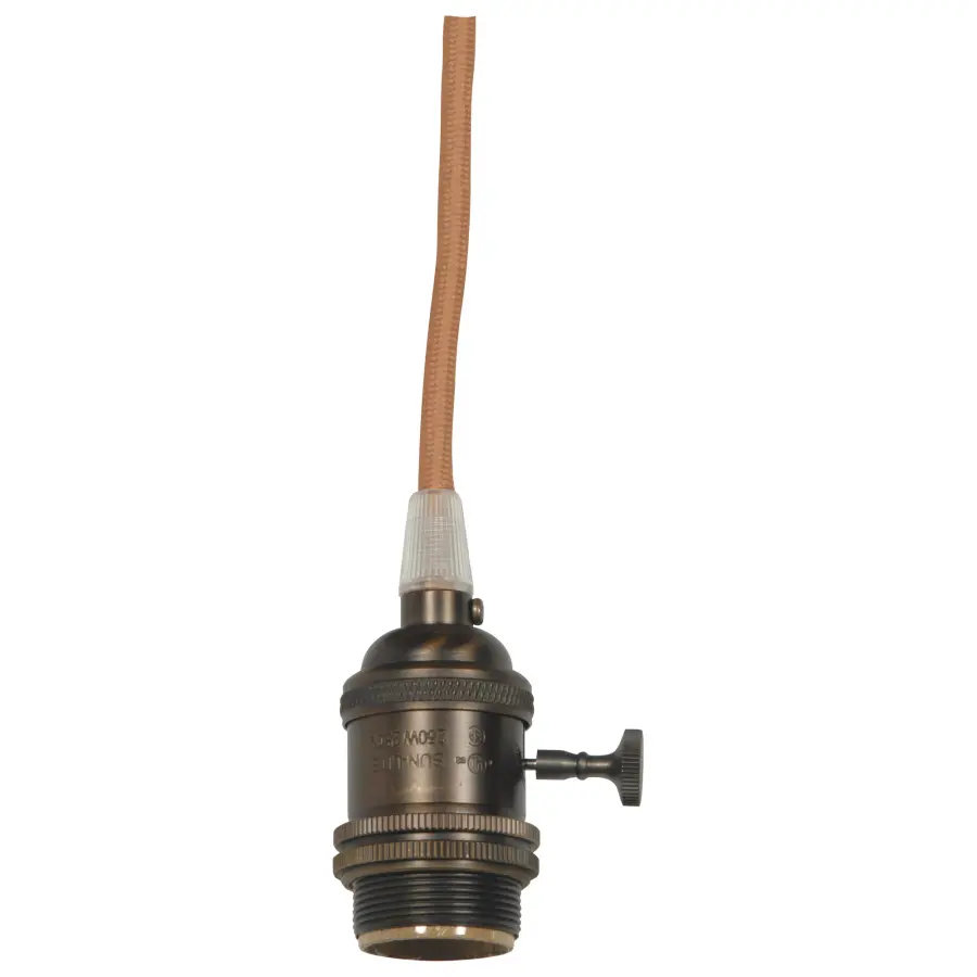Medium base lampholder - 4pc. Solid brass - prewired - On/Off - Uno ring - 10ft. 18/2 SVT Gold Cord - Dark antique brass finish