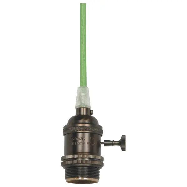 Medium base lampholder - 4pc. Solid brass - prewired - On/Off - Uno ring - 10ft. 18/2 SVT Light Green Cord - Dark antique brass finish