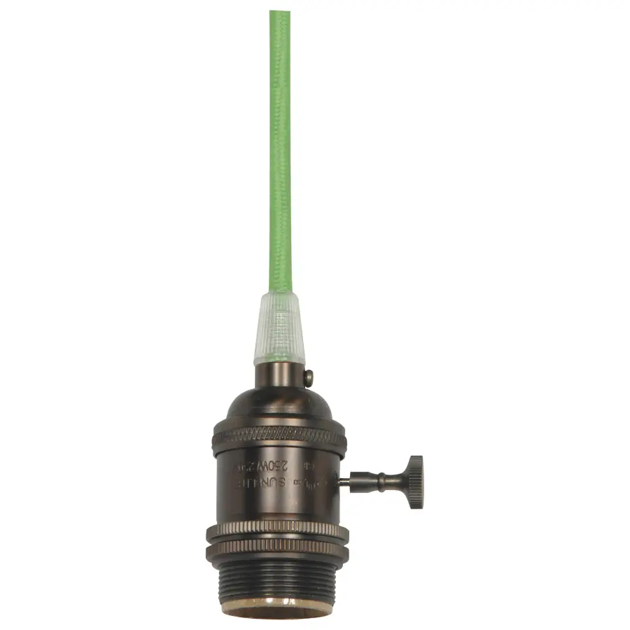 Medium base lampholder - 4pc. Solid brass - prewired - On/Off - Uno ring - 10ft. 18/2 SVT Light Green Cord - Dark antique brass finish