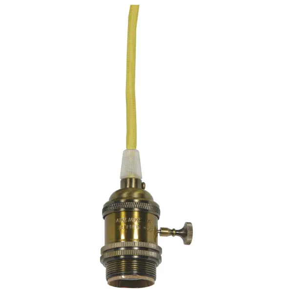 Medium base lampholder - 4pc. Solid brass - prewired - On/Off - Uno ring - 10ft. 18/2 SVT Lemon Cord - Antique brass finish
