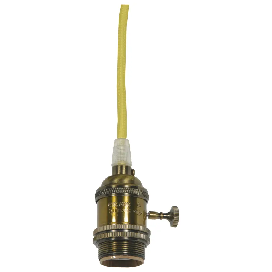 Medium base lampholder - 4pc. Solid brass - prewired - On/Off - Uno ring - 10ft. 18/2 SVT Lemon Cord - Antique brass finish