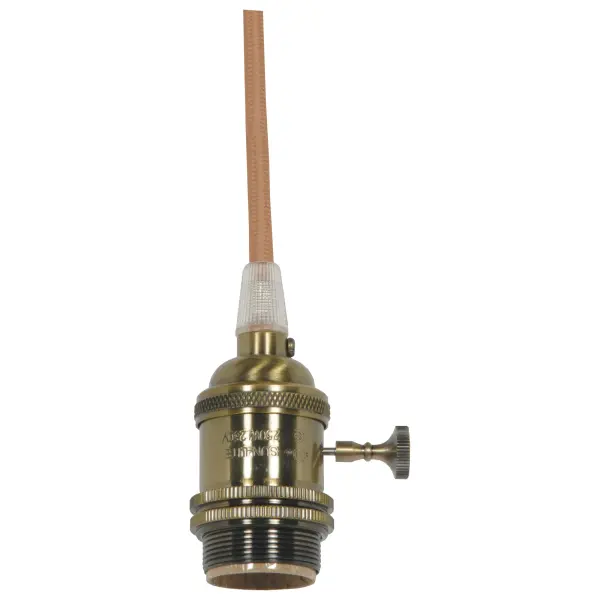 Medium base lampholder - 4pc. Solid brass - prewired - On/Off - Uno ring - 10ft. 18/2 SVT Gold Cord - Antique brass finish
