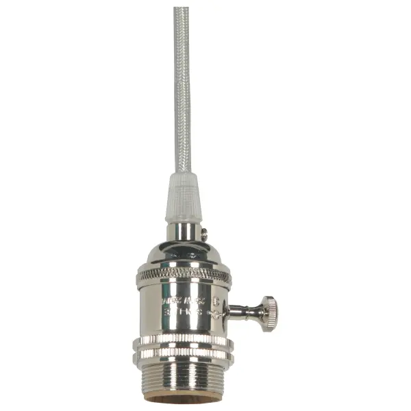 Medium base lampholder - 4pc. Solid brass - prewired - On/Off - Uno ring - 10ft. 18/2 SVT Silver Cord - Polished Nickel finish