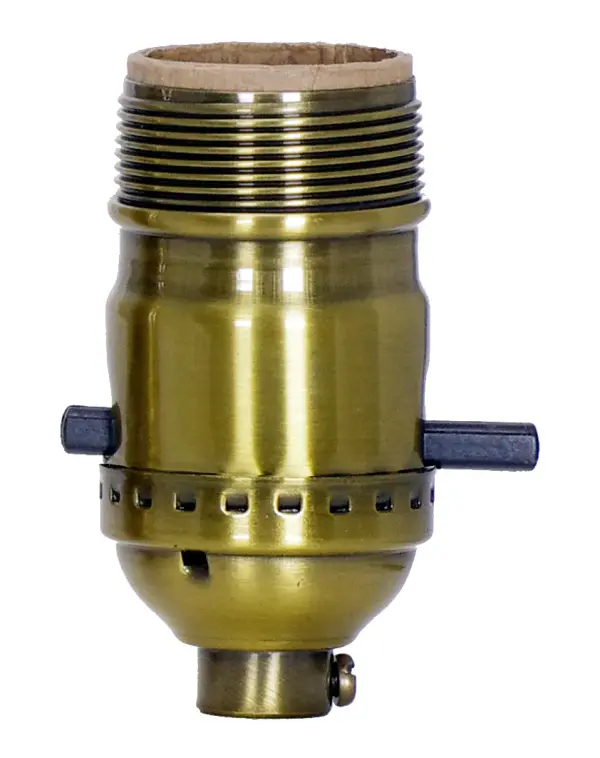 On-Off Push Thru Socket - 1/8 IPS - 3 Piece Stamped Solid Brass - Antique Brass Finish - 660W - 250V - With Set Screw