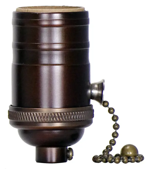 On-Off Pull Chain Socket - 1/8 IPS - 4 Piece Stamped Solid Brass - Dark Antique Brass Finish - 660W - 250V