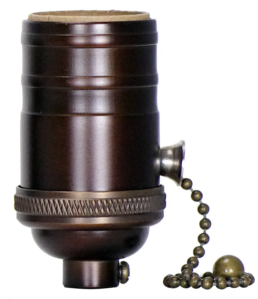 On-Off Pull Chain Socket - 1/8 IPS - 4 Piece Stamped Solid Brass - Dark Antique Brass Finish - 660W - 250V
