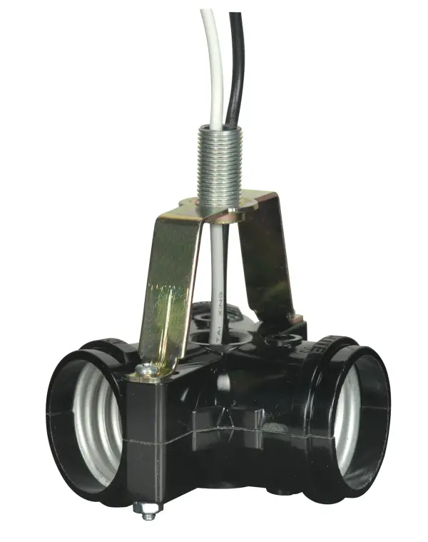 Phenolic 3-Light Cluster Socket - Top Bracket Only - 1-3/4" x 1/8 IP With 5/8" Nipple - 12" AWM B/W Leads 105C - 660W - 250V