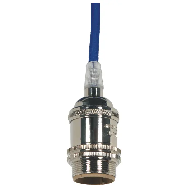 Medium base lampholder - 4pc. Solid brass - prewired - Uno ring - 10ft. 18/2 SVT Blue Cord - Polished Nickel finish