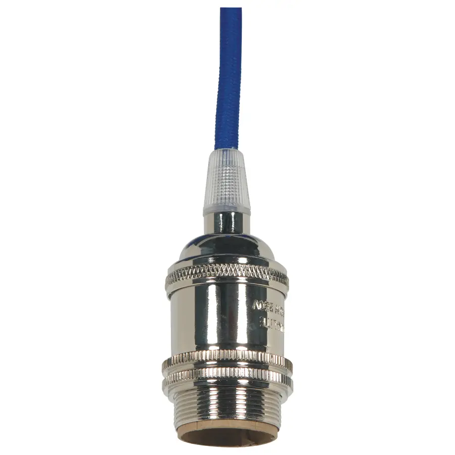 Medium base lampholder - 4pc. Solid brass - prewired - Uno ring - 10ft. 18/2 SVT Blue Cord - Polished Nickel finish