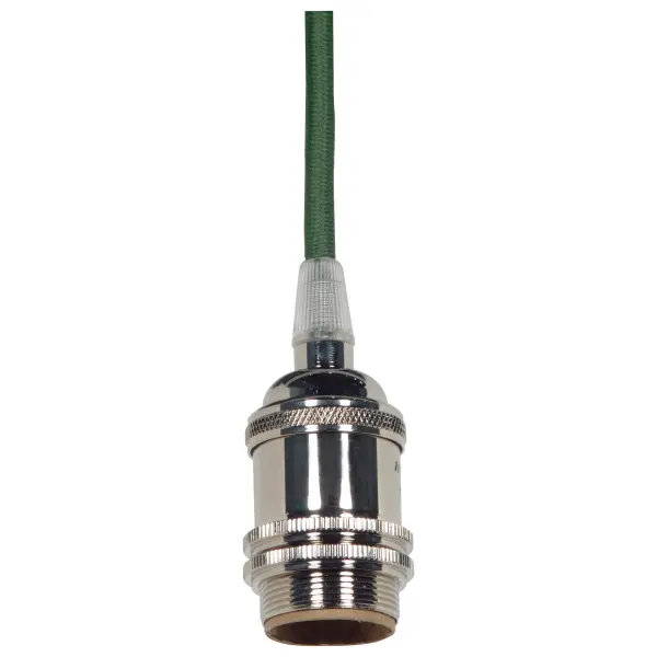Medium base lampholder - 4pc. Solid brass - prewired - Uno ring - 10ft. 18/2 SVT Dark Green Cord - Polished Nickel finish