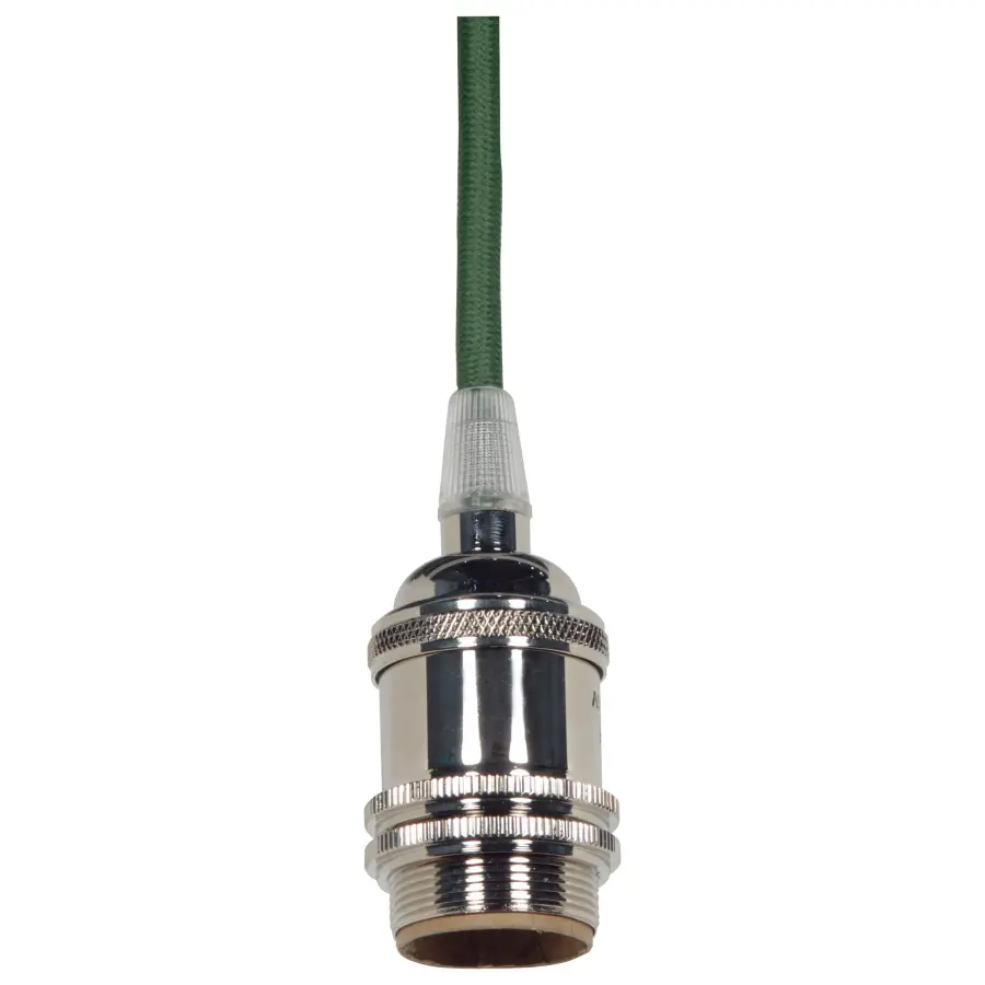 Medium base lampholder - 4pc. Solid brass - prewired - Uno ring - 10ft. 18/2 SVT Dark Green Cord - Polished Nickel finish