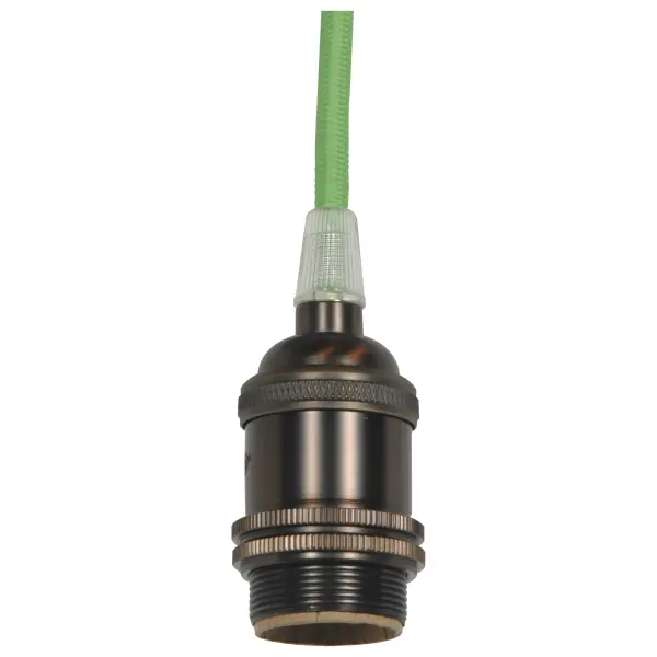 Medium base lampholder - 4pc. Solid brass - prewired - Uno ring - 10ft. 18/2 SVT Light Green Cord - Dark antique brass finish