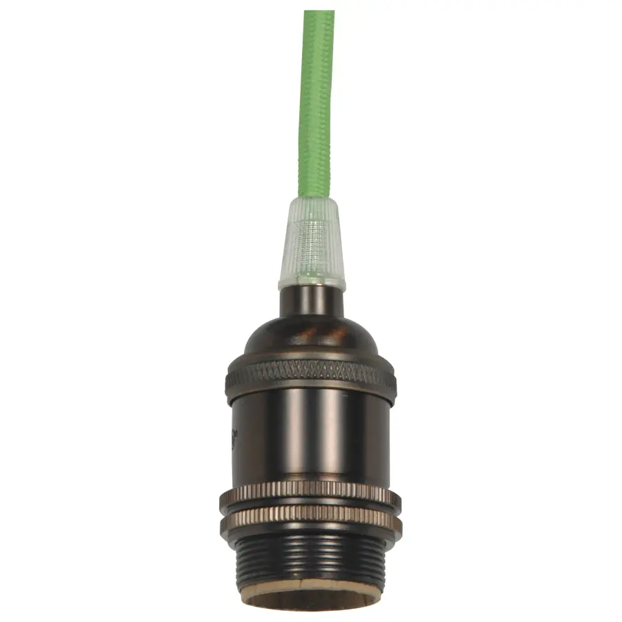 Medium base lampholder - 4pc. Solid brass - prewired - Uno ring - 10ft. 18/2 SVT Light Green Cord - Dark antique brass finish