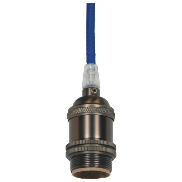 Medium base lampholder - 4pc. Solid brass - prewired - Uno ring - 10ft. 18/2 SVT Dark Blue Cord - Dark antique brass finish