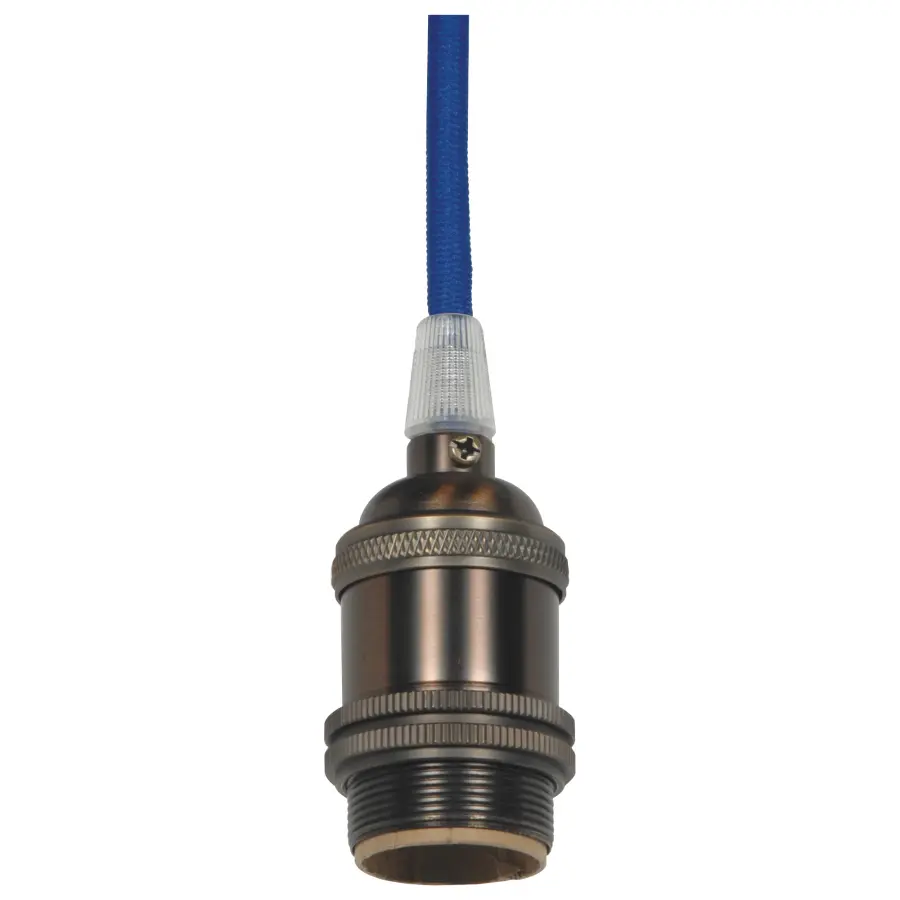 Medium base lampholder - 4pc. Solid brass - prewired - Uno ring - 10ft. 18/2 SVT Dark Blue Cord - Dark antique brass finish