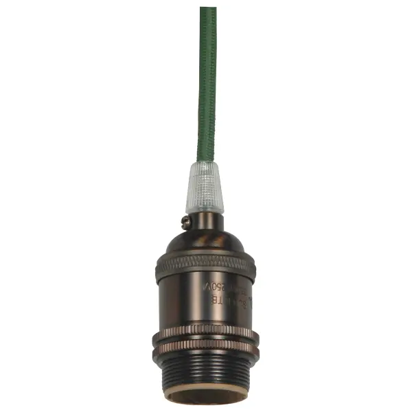 Medium base lampholder - 4pc. Solid brass - prewired - Uno ring - 10ft. 18/2 SVT Dark Green Cord - Dark antique brass finish