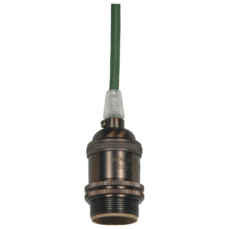 Medium base lampholder - 4pc. Solid brass - prewired - Uno ring - 10ft. 18/2 SVT Dark Green Cord - Dark antique brass finish