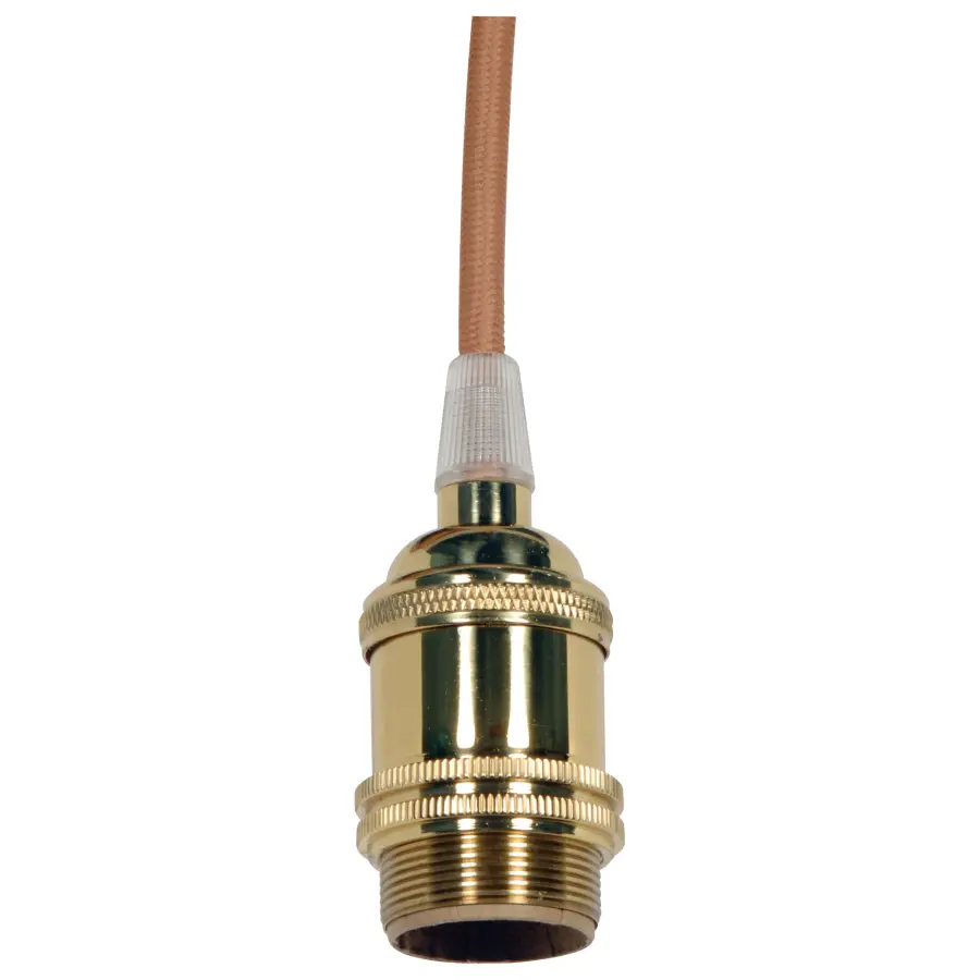 Keyless Lampholder - 4 Piece Stamped Solid Brass - Prewired - 2 Uno Rings - 2 Bushings - Gold Wire - Polished Brass Finish - 660W - 250V