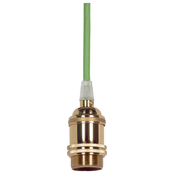 Medium base lampholder - 4pc. Solid brass - prewired - Uno ring - 10ft. 18/2 SVT Light Green Cord - Polished brass finish