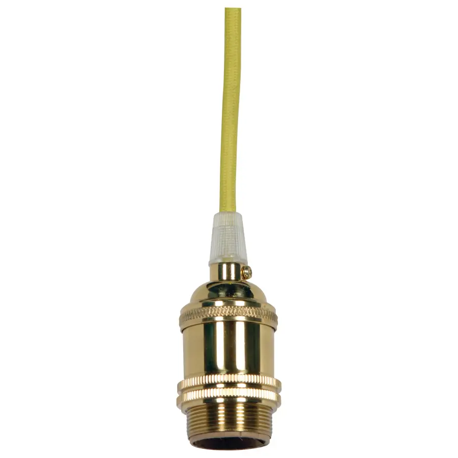 Medium base lampholder - 4pc. Solid brass - prewired - Uno ring - 10ft. 18/2 SVT Lemon Cord - Polished brass finish