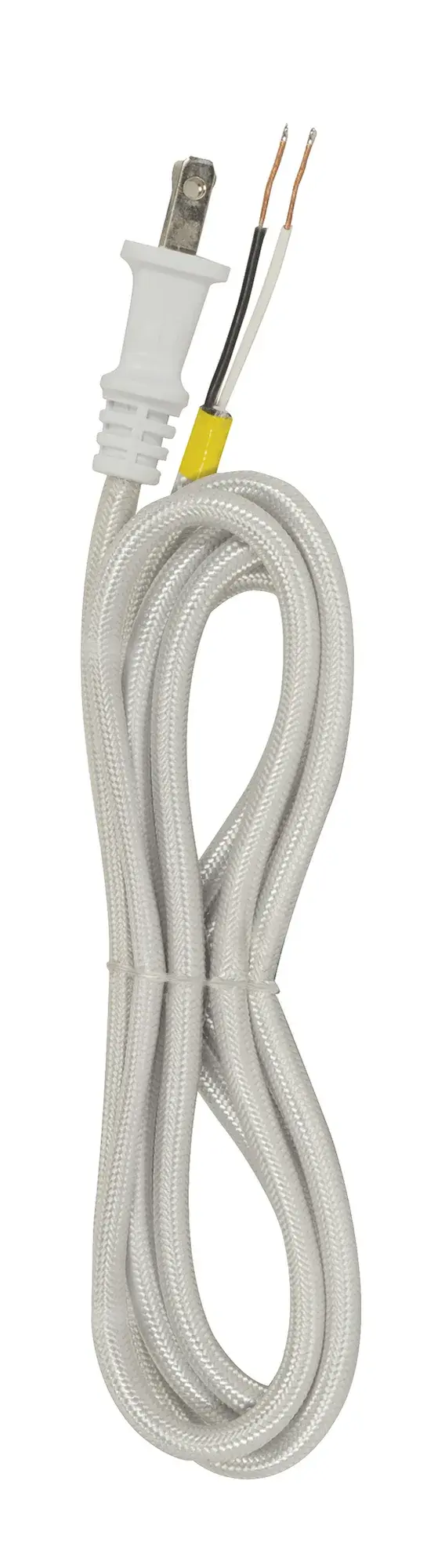 8 Foot Rayon Cord Set - Silver Finish - 18/2 SPT-2 105C With Molded Polarized Plug - 200 Carton - Tinned Tips Strip With 2" Slit