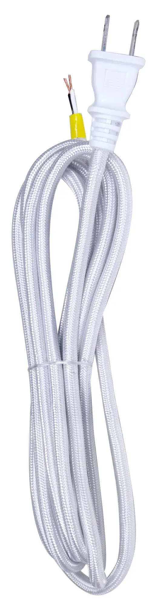 10 Foot Rayon Cord Set - Silver Finish - 18/2 SPT-2 105C With Molded Polarized Plug - 150 Carton - Tinned Tips Strip With 2" Slit