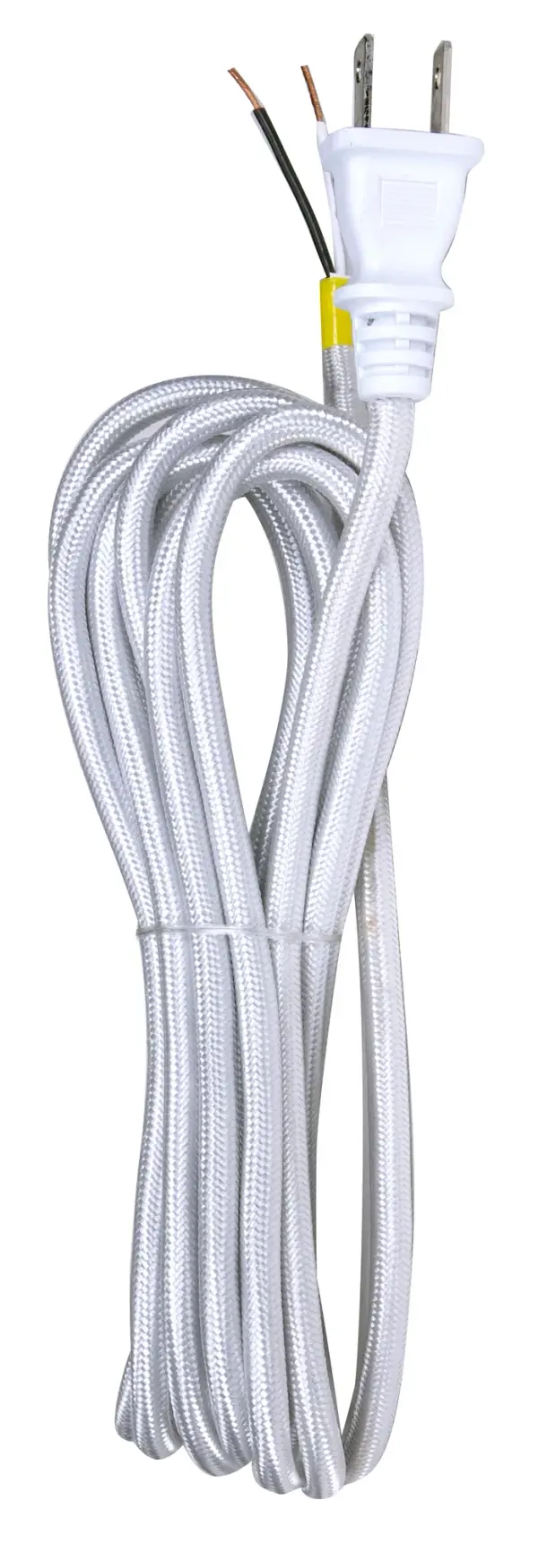 12 Foot Rayon Cord Set - Silver Finish - 18/2 SPT-2 105C With Molded Polarized Plug - 50 Carton - Tinned Tips Strip With 2" Slit