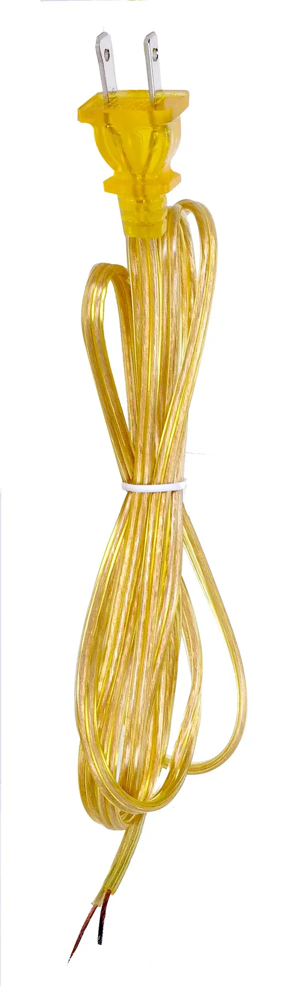 6 Foot 18/2 SPT-1 105C Cord Set - Gold Finish - 24" Hank - 200 Carton - Molded Polarized Plug - Tinned Tips 3/4" Strip With 2" Slit