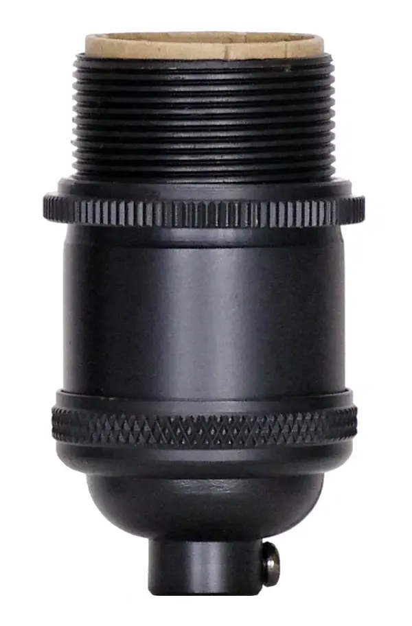 Short Keyless Socket - 1/8 IPS - 4 Piece Stamped Solid Brass - Black Finish - 660W - 250V - Uno Thread